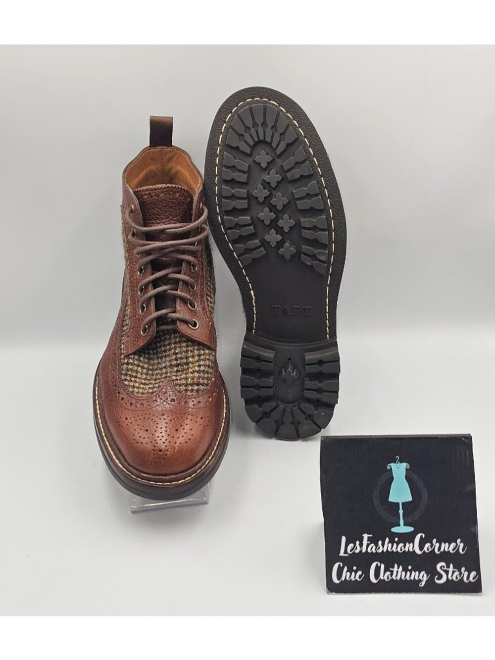 NWOB Taft Men's Brown Leather Tweed  The Boston Longwing Boots Size 9D 3654 - Picture 3 of 16